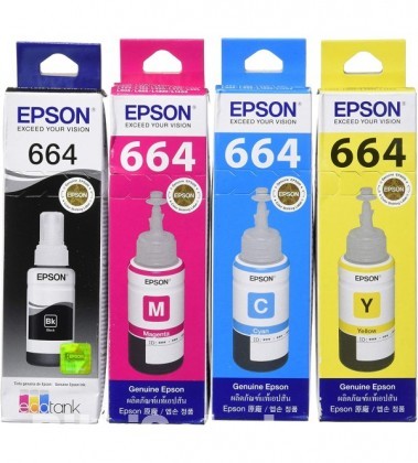 Epson 664-B 664-C 664-M 664-Y Genuine Ink Bottle Set